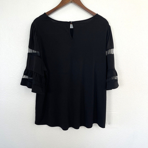 Adrianna Papell Blouse Top Womens Plus Size 1X Black Mesh Short Bell Sleeve - Picture 3 of 9